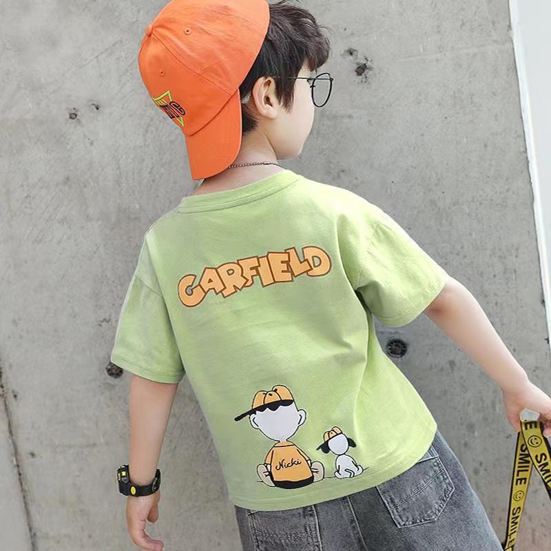 Boys and children's clothing summer short-sleeved T-shirts 2024 new medium and large children's round neck casual tops girls thin bottoming