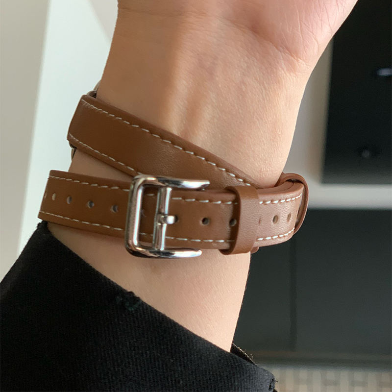 Suitable for Apple Watch Band Apple watch9/8/7/6/4 Slim-Fit Double-Circle Slim Waist Apple Leather Watch Band