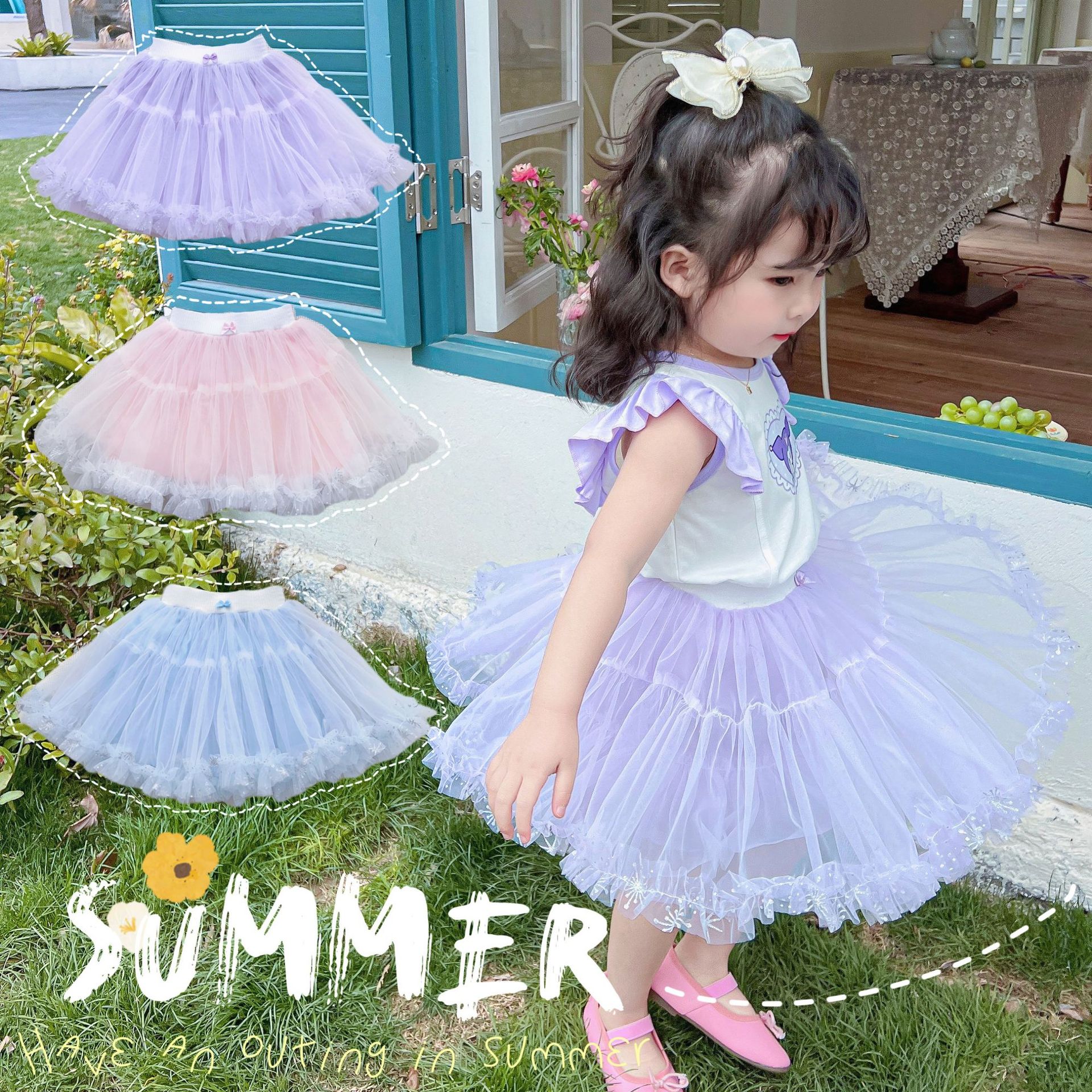 2023 Summer New Girls Mesh Skirt Skirt Cake Skirt tutu Skirt Princess Skirt All-match Cute Skirt