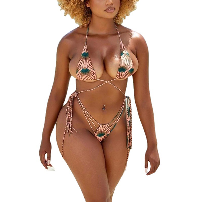 Quality new swimsuit European and American foreign trade hot sexy tether fashion printing bikini triangle swimsuit bikini