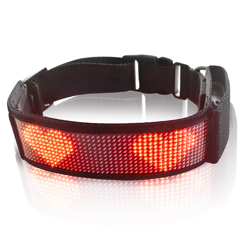 Cross Border LED Display Pet Collar Mobile Phone Send Monochrome Collar Traction Rope Dog Luminous LED Collar