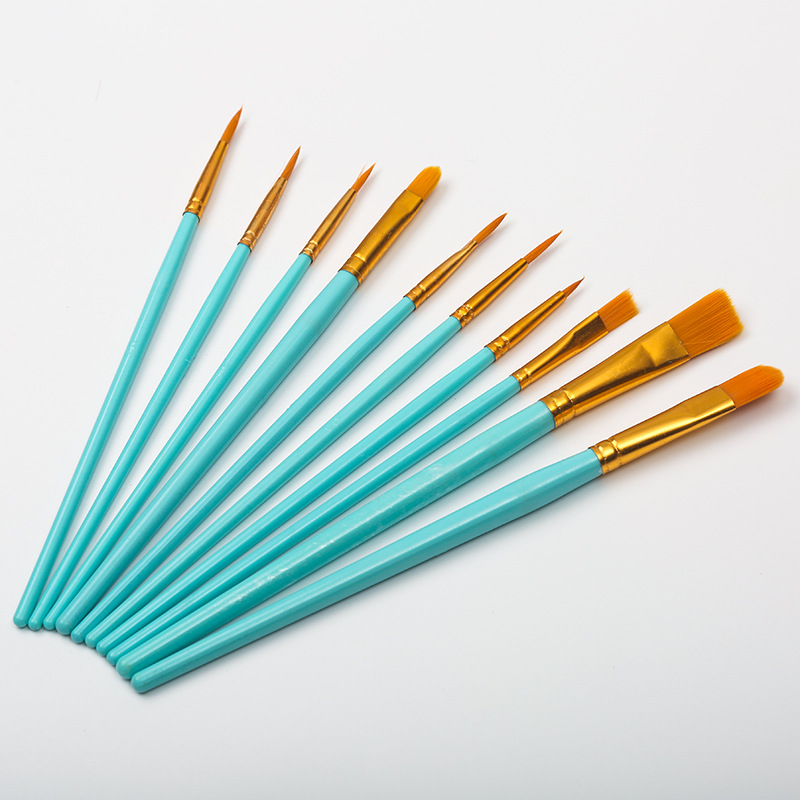 Cross-border plastic rod 10 blue brush suit Oil Brush gouache watercolor painting pen macaron color art painting