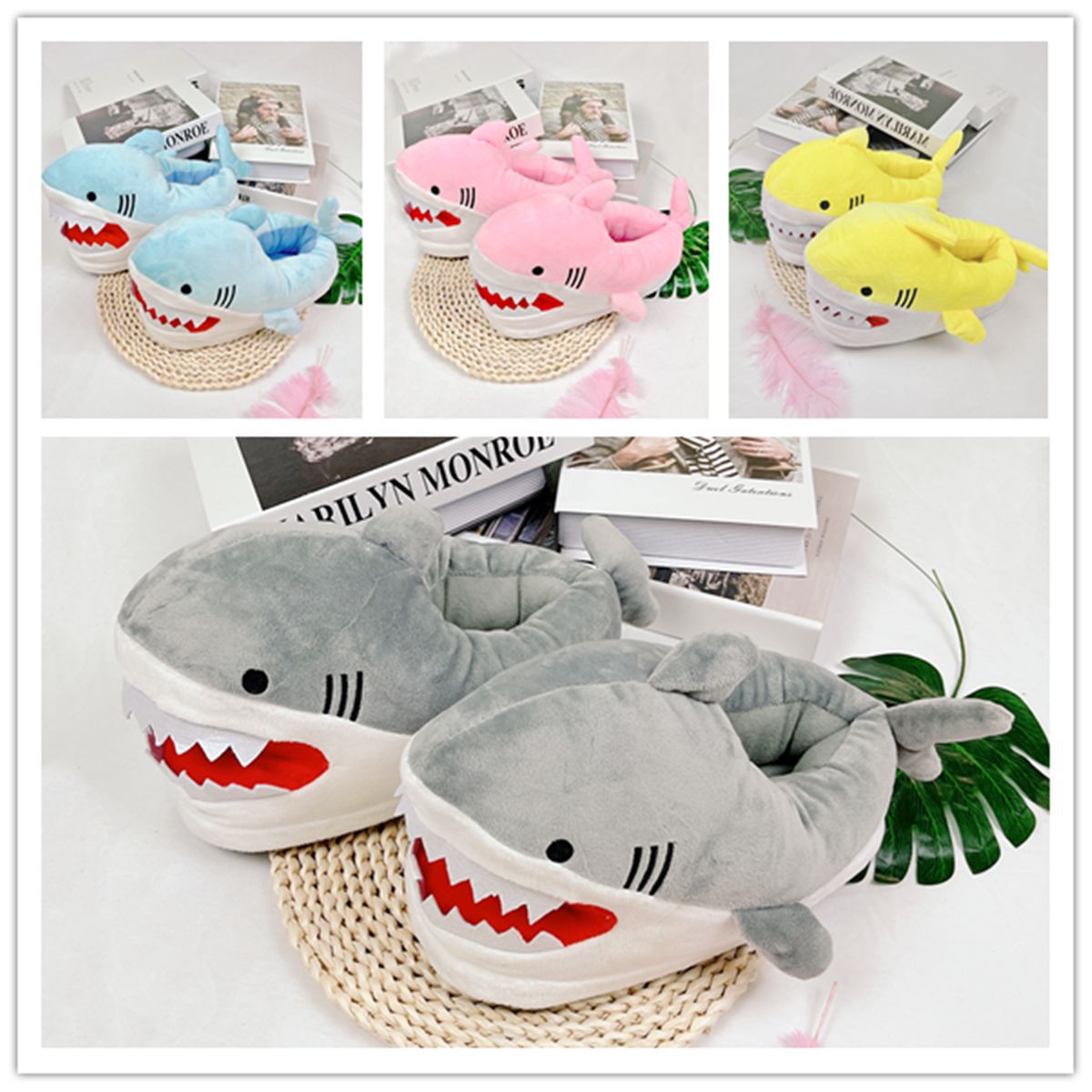 Factory Direct Shark Plush Slippers Thickened Winter Couple Indoor Warm Cute Home Dolphin Cotton Slippers