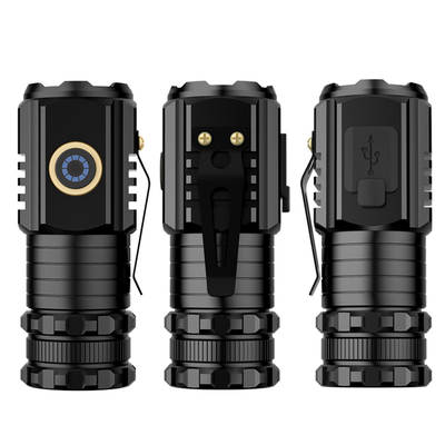 Outdoor flashlight trembles explosive flashlight long-shot super bright mini steel gun multi-function cap clip lamp