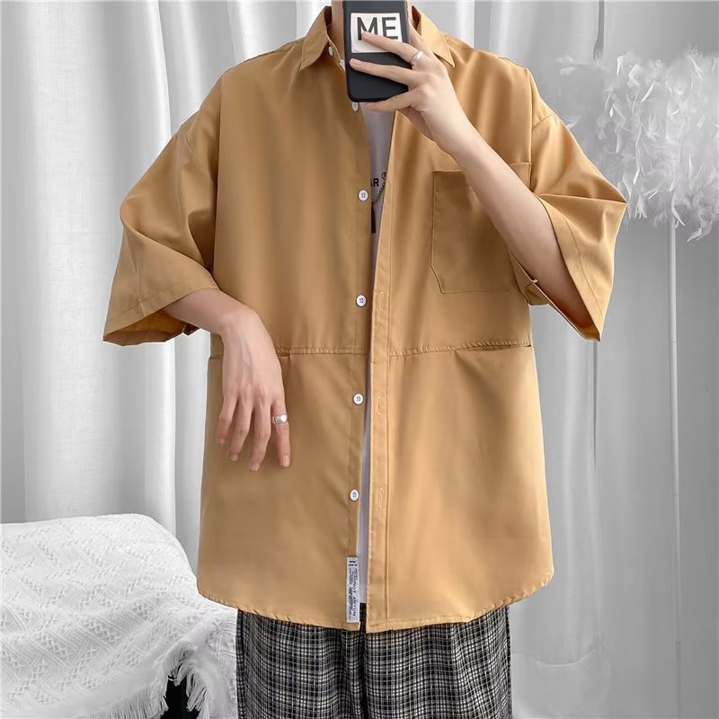 2022 Hong Kong Style Short-sleeved Shirt Jacket Men's Loose Summer Thin Fashionable Instagram Style Workwear Japanese Style Plagianshuai Half-sleeved Shirt