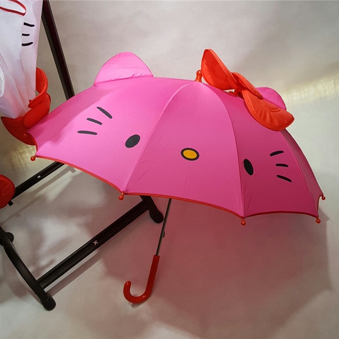 Korean Genuine hello Cat Long Handle Umbrella Children's Sunny Umbrella Cute Bow Ear Cat Umbrella Student Umbrella