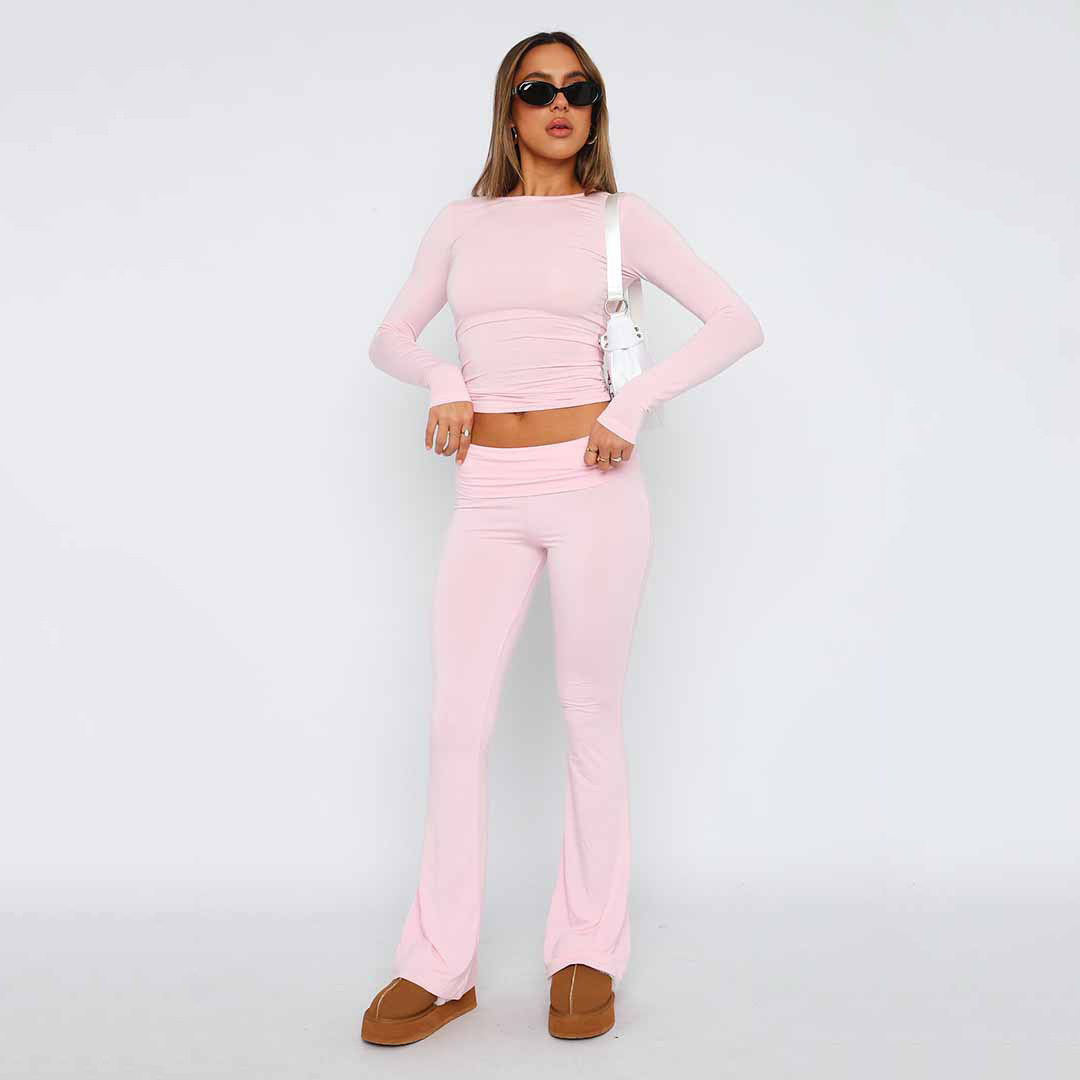 2024 cross-border European and American Amazon foreign trade new fashion solid color comfortable slim slimming low waist flared pants suit