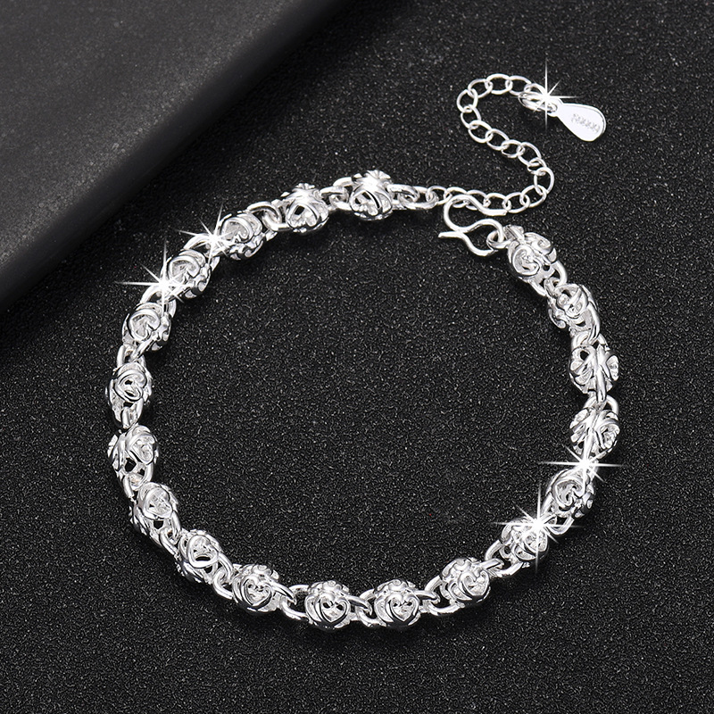 Hollow Round Bead Bracelet ins Niche Design Money Rolling Love Round Bead Lady Exquisite Ball Silver Plated Bracelet