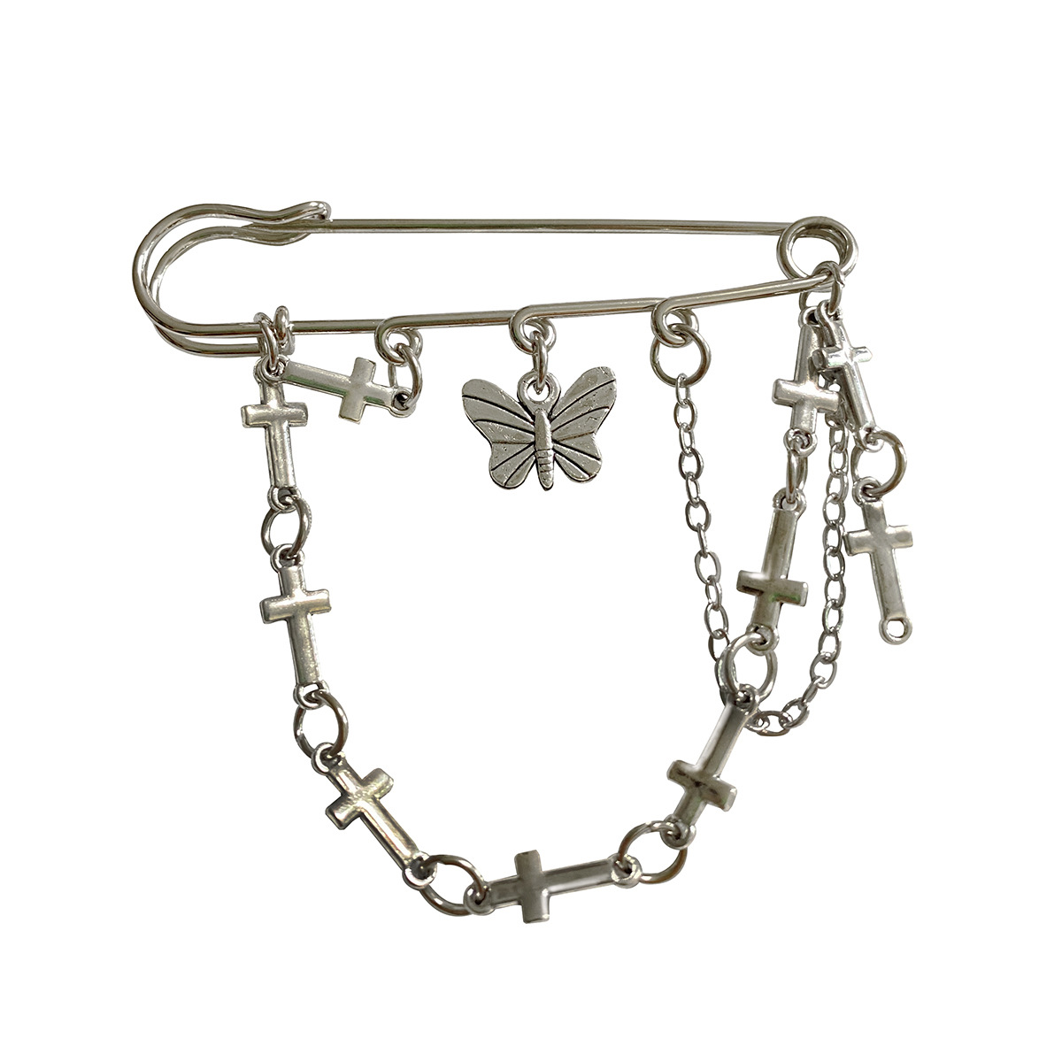 Cold ins Chain Pin Retro Trendy Accessories Insect Brooch Anti-running Butterfly Tassel Pin Retro