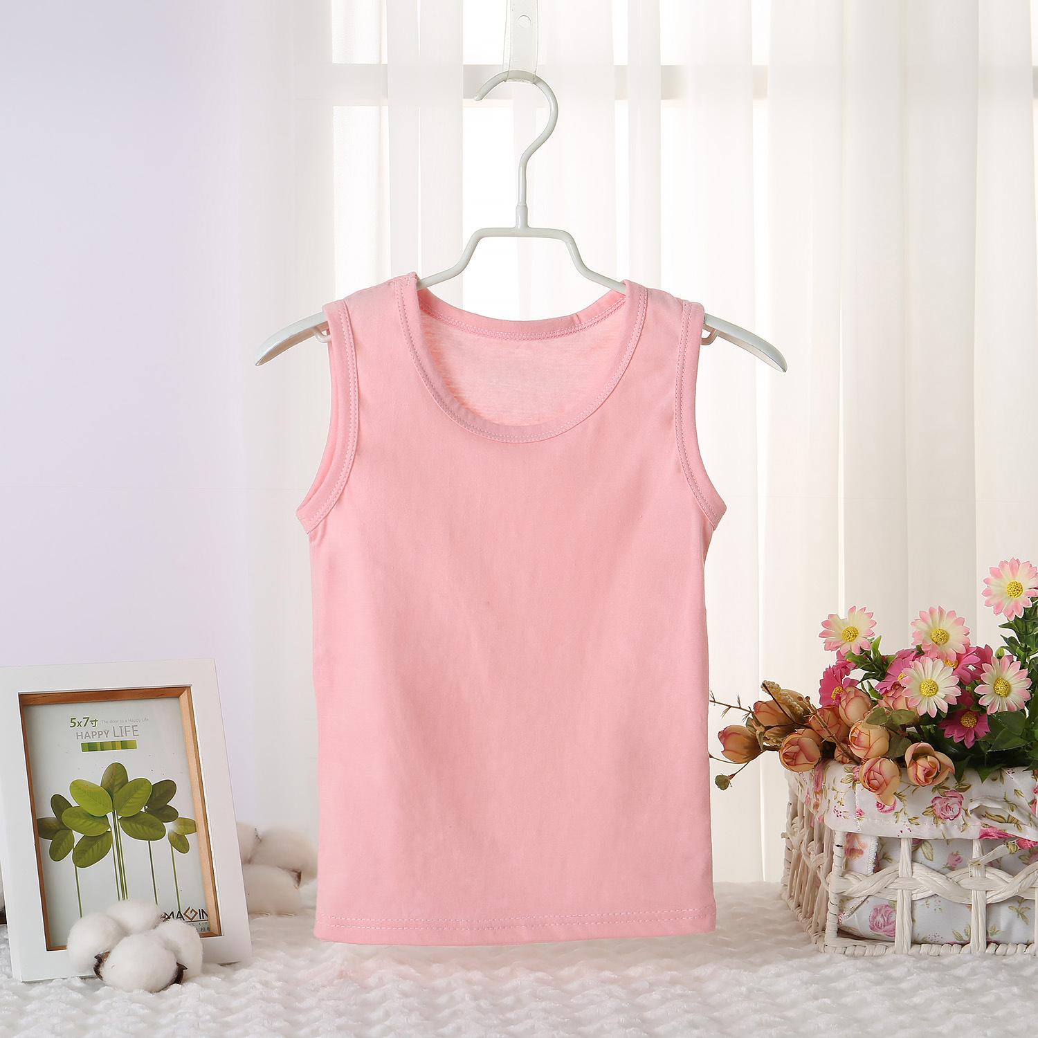 Children's Solid Color Cotton Vest for Summer 2023 Children's Candy-colored Sleeveless I-shaped Vest Baby's Base Underwear