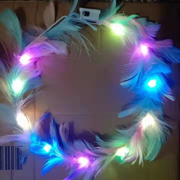 Pastoral Hairband Feather Warm Light Garland Luminous Rabbit Ears Hairband Festival Party Performance Female Student Headwear Stall
