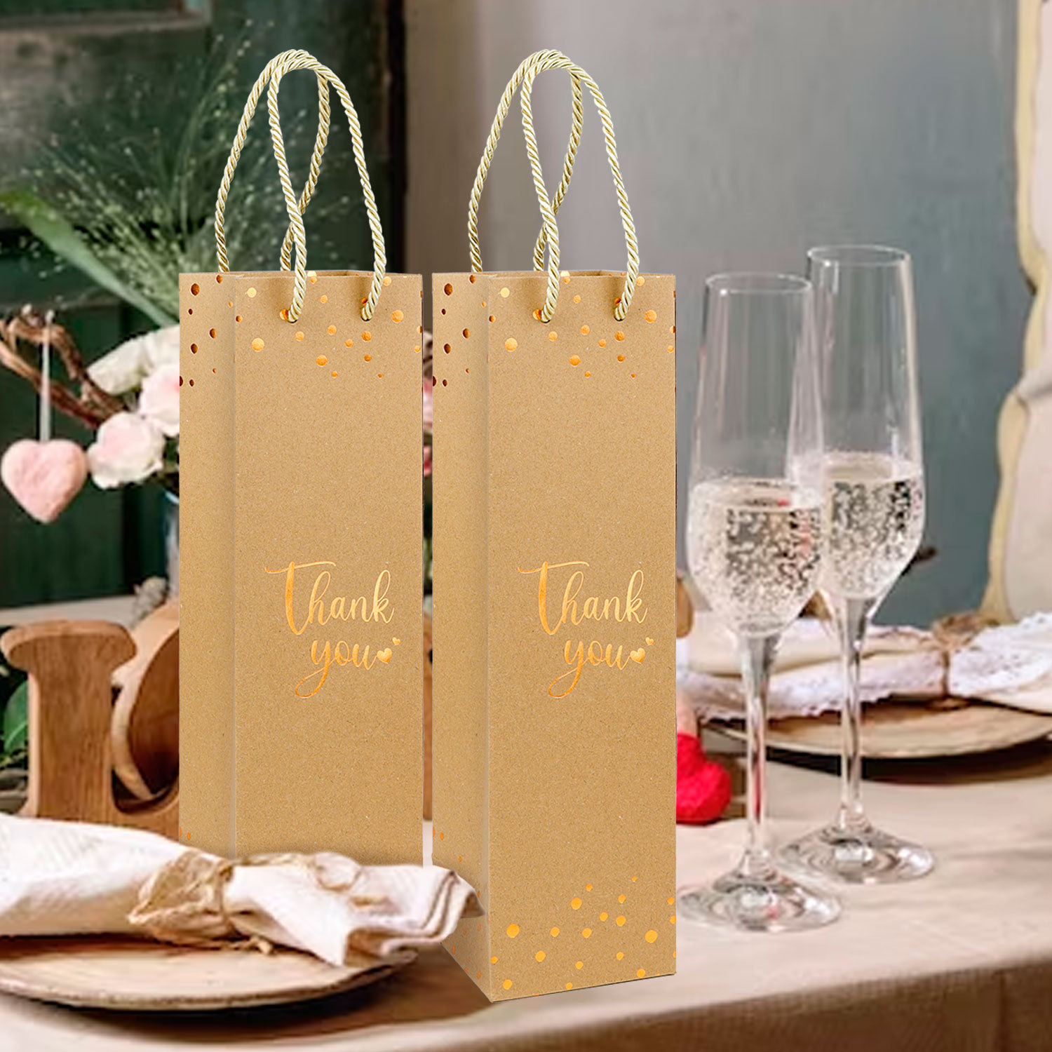 In stock red wine bag Kraft paper wine packaging bag bronzing hand bag thank you paper bag cross-border gift bag