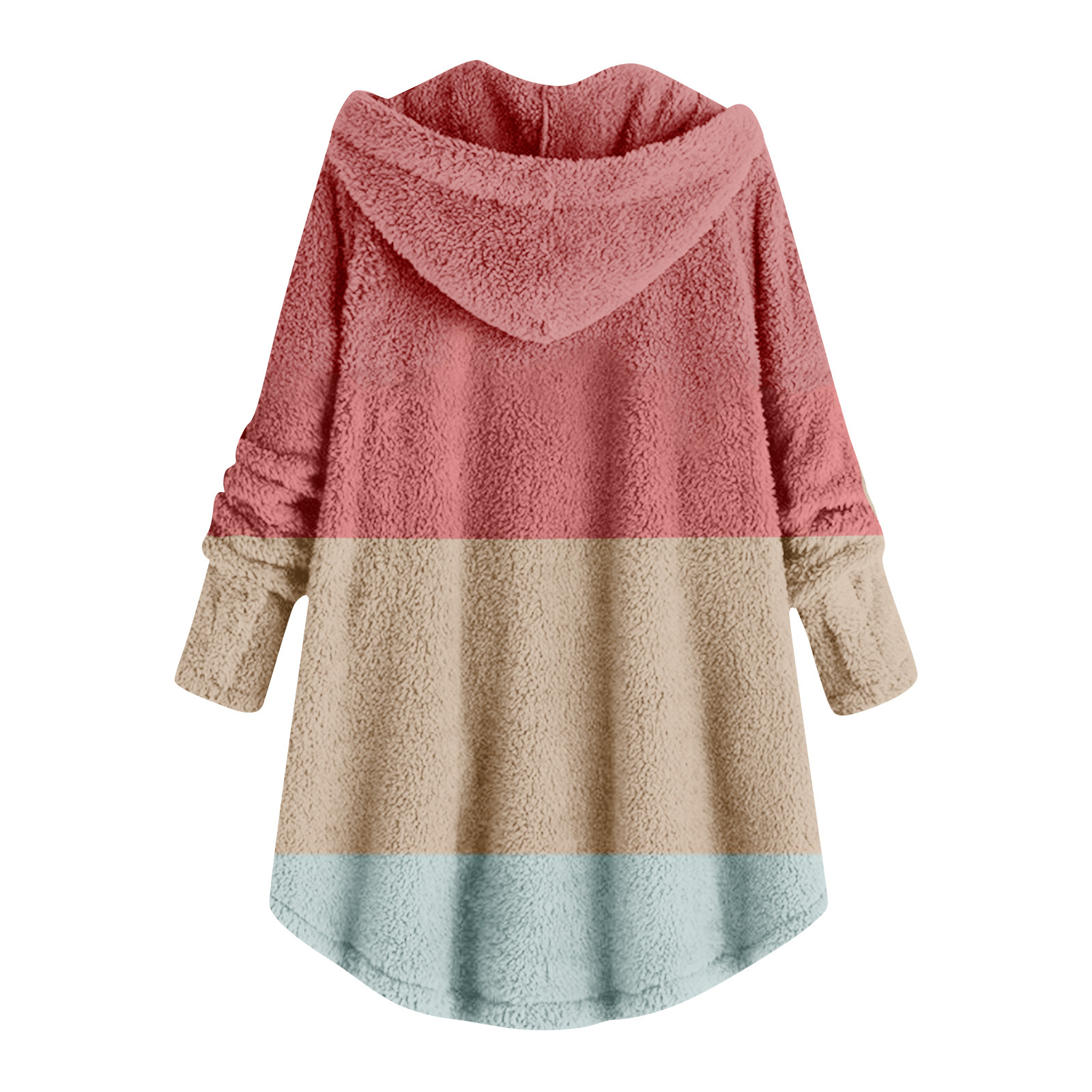 2023 Winter   New Fashion Women's European and American Button Plush Top Color Matching Multicolor Hooded Jacket_voghion.com