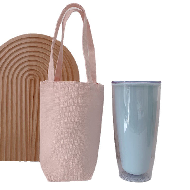 Portable Accompaniant Crossbody Cup Bag Coffee Bag Glass Cup Cover Hand-Carrying Portable Thermal Insulation Solid Color Canvas Cup Cover