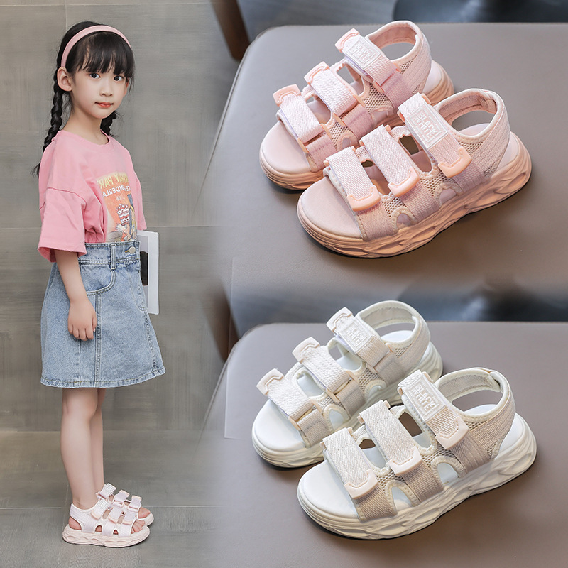 Girls' Sandals 2023 Summer New Children's Soft-soled Princess Cyber Celebrity Sports Beach Sandals for Big Children and Little Girls