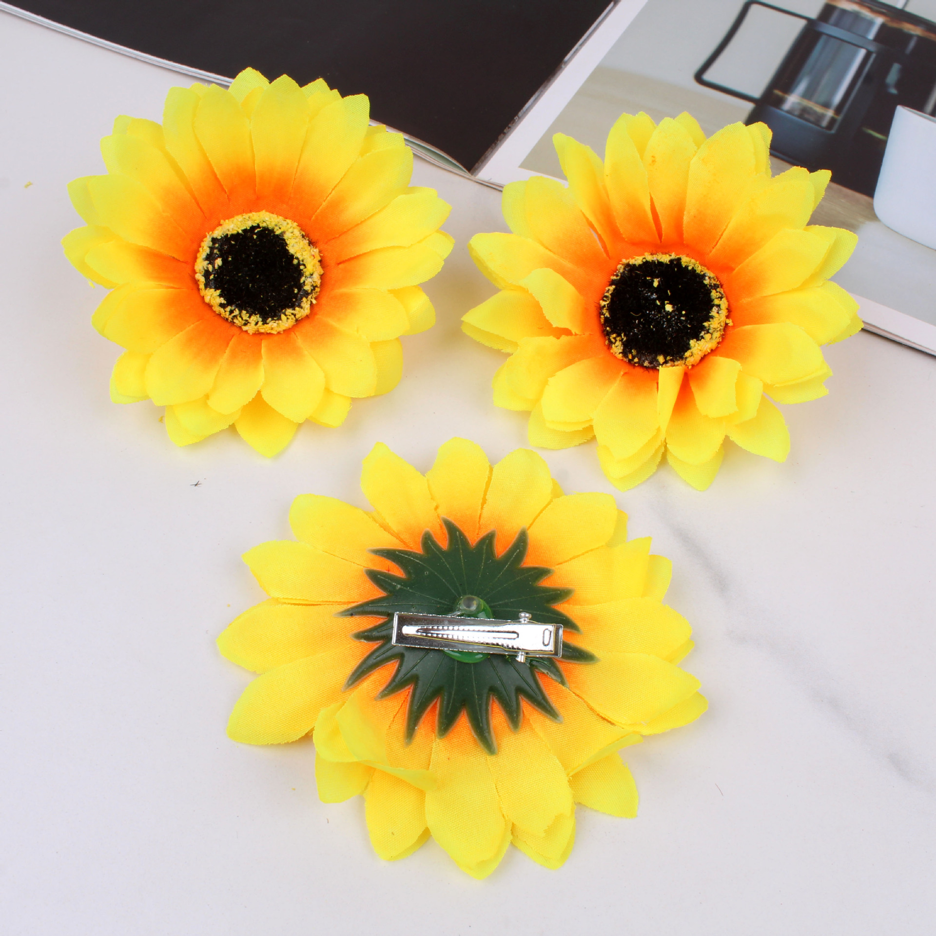 Korean style artificial sunflower duckbill clip fashionable fresh sunflower hairpin girls seaside vacation photo hair accessories