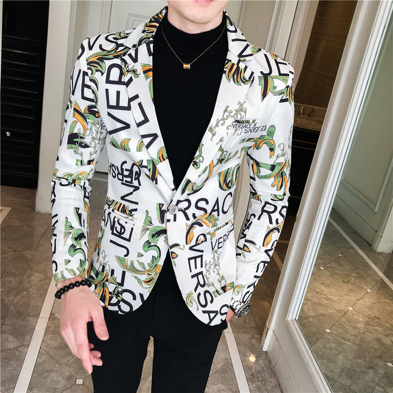 2022 Spring and Autumn new fashion trendy men's letter printed small suit floral suit men's suit wholesale