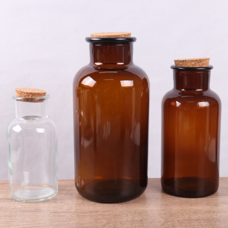 Glass Sealed Storage Jar Cork Brown Medicine Bottle Starry Sky Floating Bottle Wish Bottle Flower Tea Bottle Wide Mouth Reagent Bottle