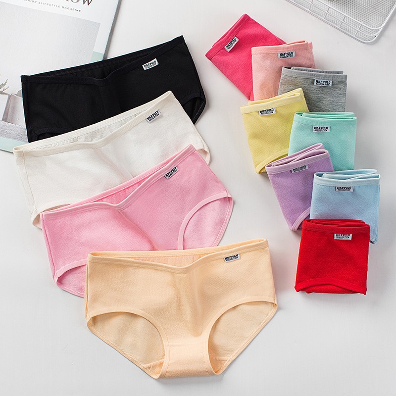 A001 Underwear Women's Pure Cotton Simple Breathable Mid-low Waist Solid Color Big Red Girl Student's Pure Cotton Trip