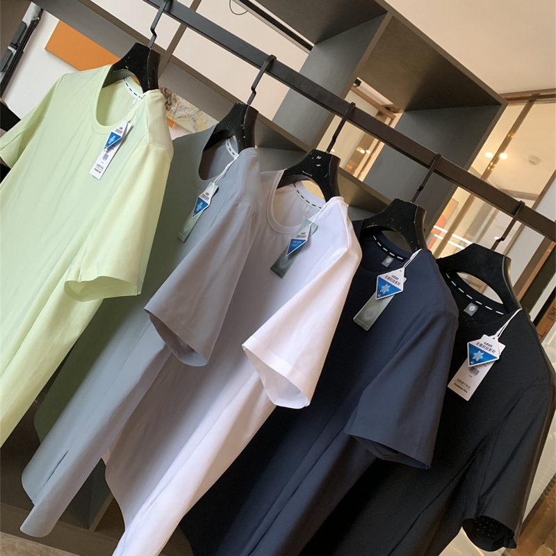 Ice silk cool feeling! Skin-friendly Seamless Lightweight Technology Quick-drying Four-sided Elastic Men's Thin Sports Casual Short-sleeved T-shirt Trendy