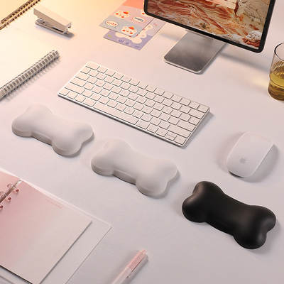 Leather Silicone Wrist Pad Mouse Pad Keyboard Hand Support Wrist Pillow for Girls Leather Bone Wrist Pad Black