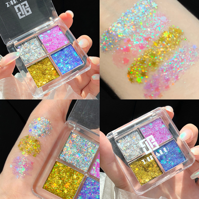 [in stock on the same day] DIKALU four-color sequin eye shadow shiny glitter pearly eye shadow plate stage makeup