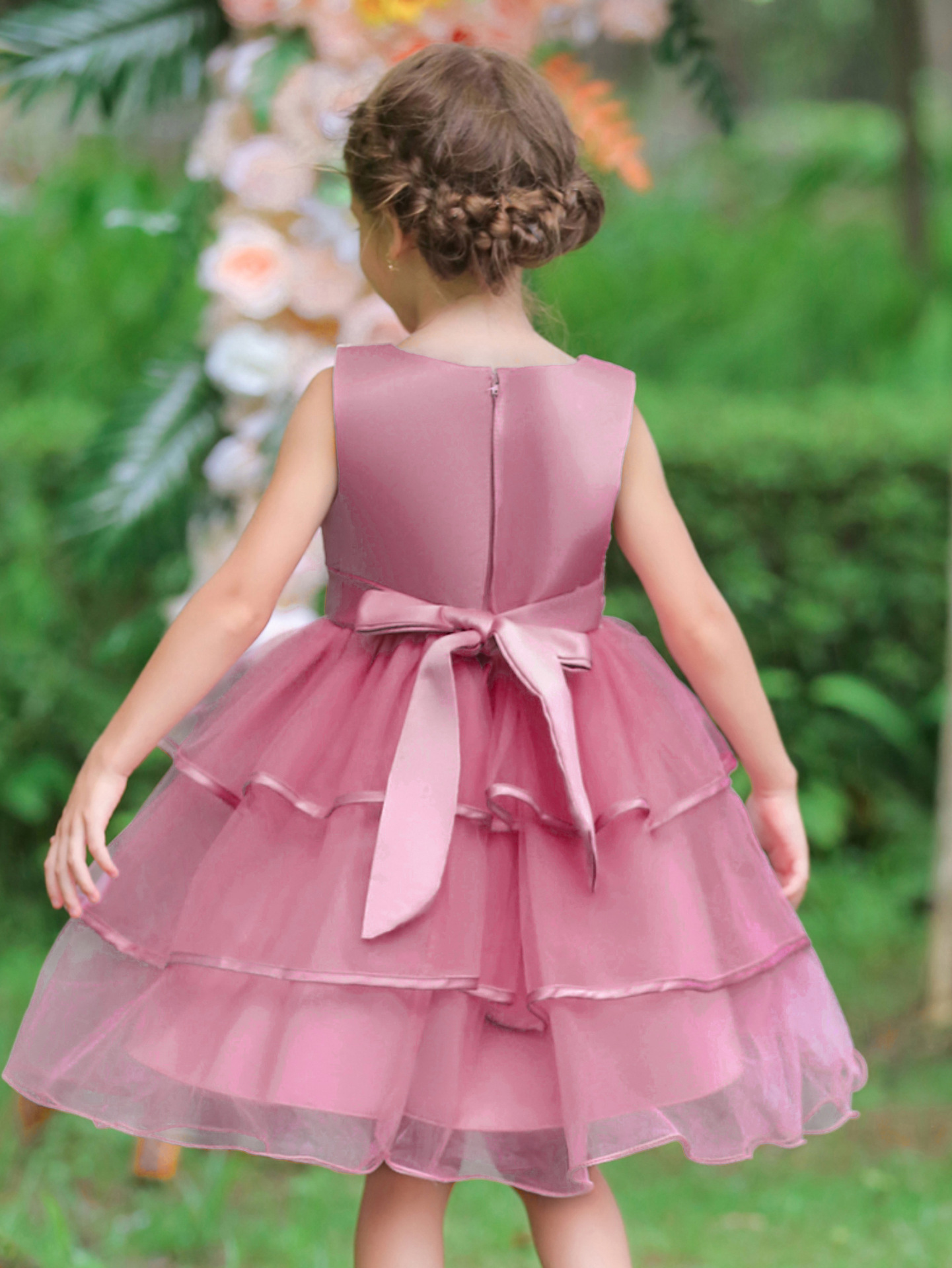 Europe and the United States small and medium-sized children's flower cake wedding dress children's dress princess dress catwalk performance high-end girls short dress dress