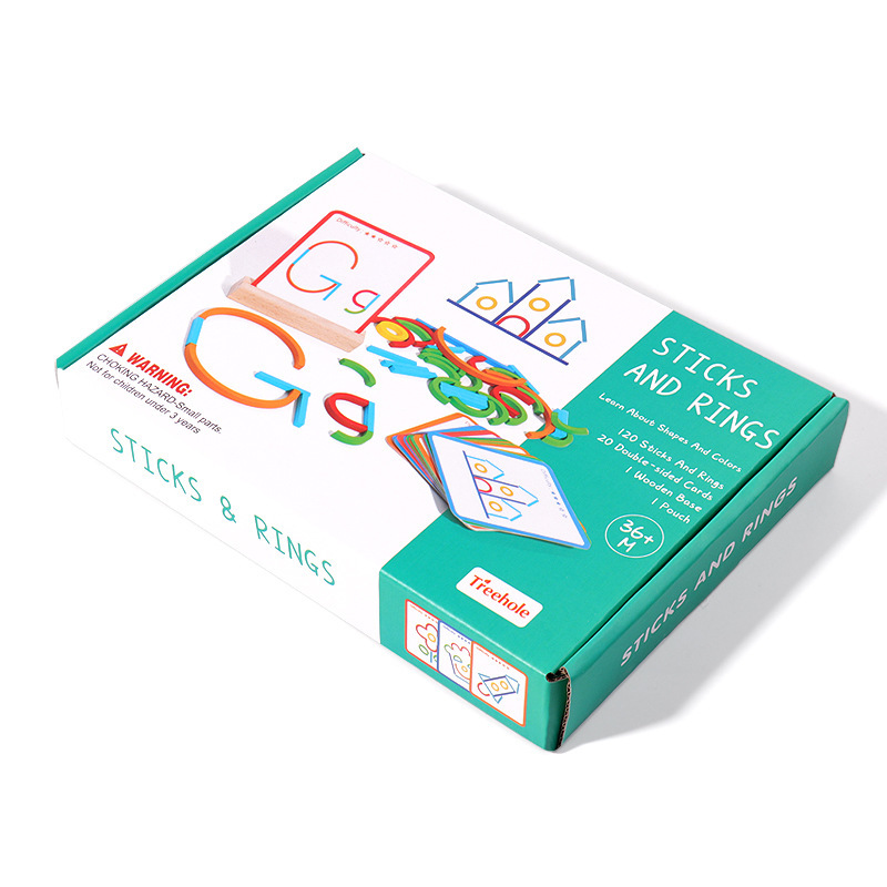 Cross-border creative stick rainbow ring puzzle children's early education puzzle children's wooden color cognitive puzzle puzzle