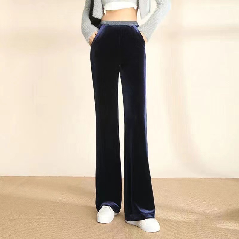 Gold velvet wide-leg pants women's casual pants spring and autumn high waist draping slimming middle-aged women's pants narrow straight pants