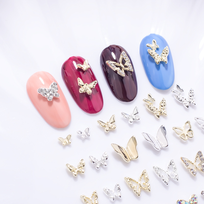 Nail art jewelry metal MINI butterfly three-dimensional wear nail accessories hollow MINI butterfly micro diamond nail drill wholesale