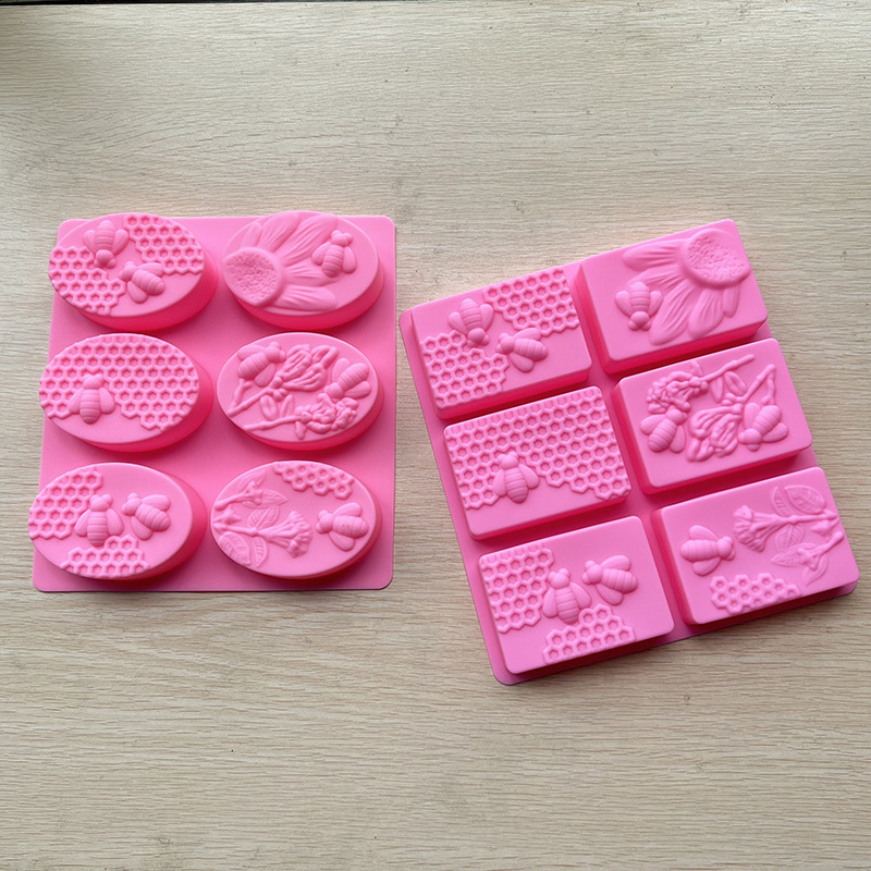 Cross-border hot-selling silicone 6-even Bee mold Oval square handmade soap mold DIY honeycomb cake baking mold