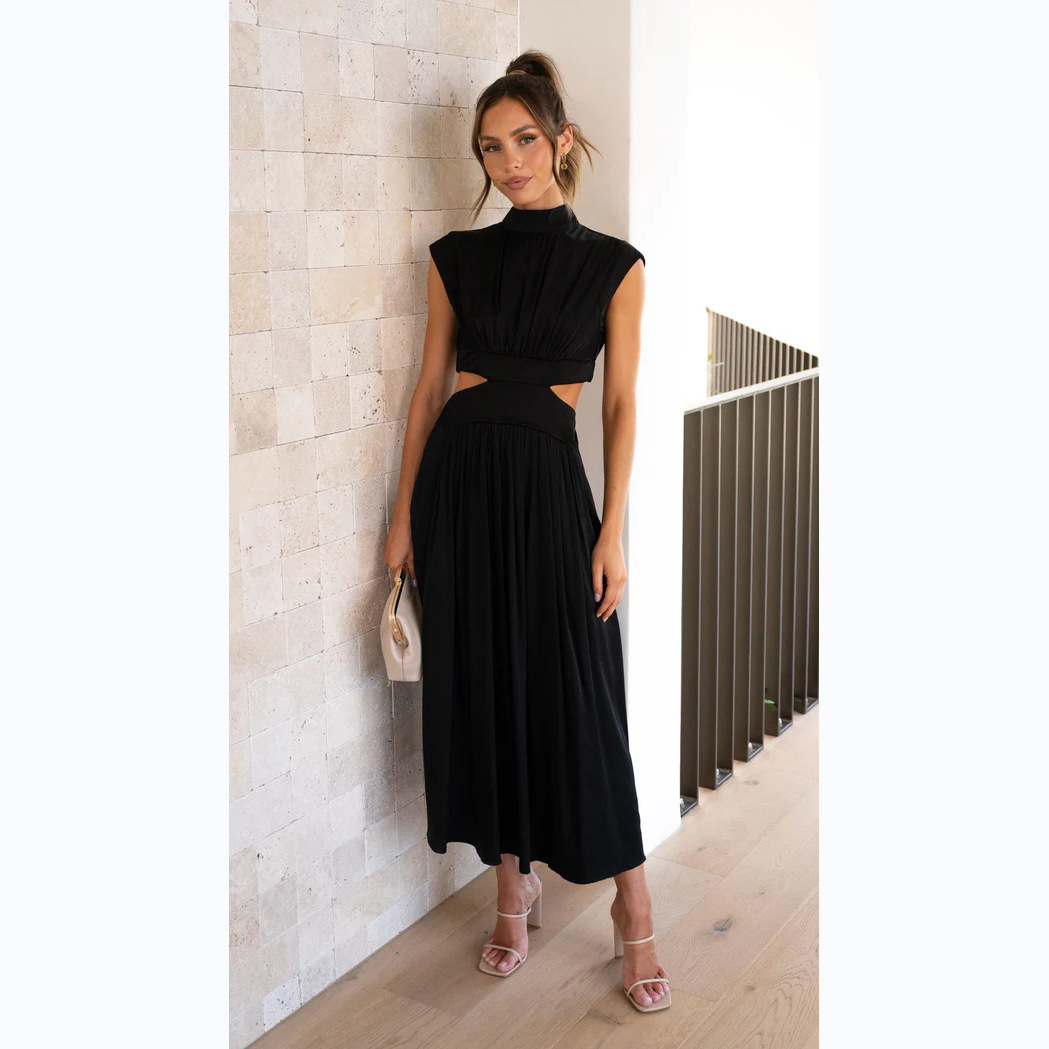 23 years of European and American foreign trade sweet fashion Street summer collar Macaron color waist long dress 23003