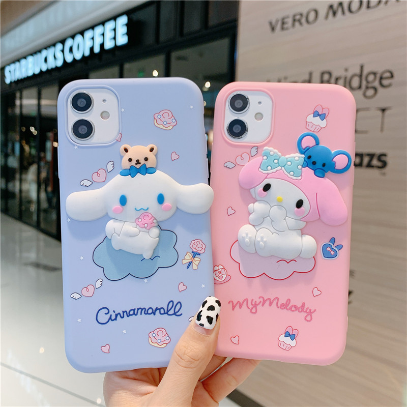 跨境適用iphone15卡通蘋果13手機殼玉桂狗美樂蒂可愛立體硅膠