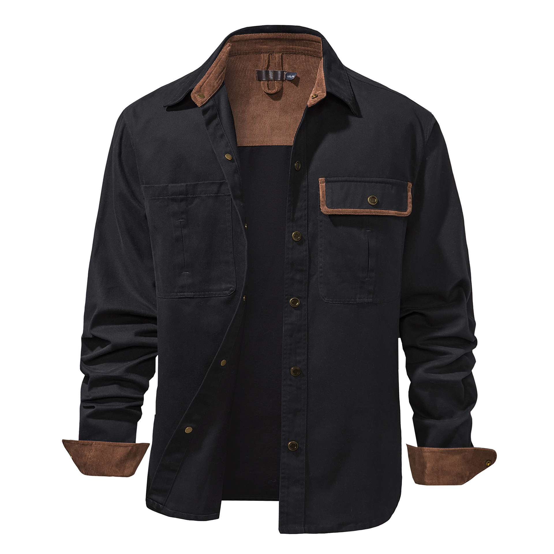 American Size Men's European and American Loose Stitching Corduroy Washed Cotton Shirt Plus Size Metal Button Long Sleeve Shirt