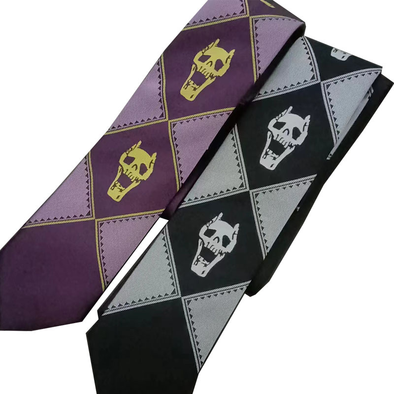 Anime JOJO Tie Kira Yoshiro Wonderful Adventure Skull Black Purple Green Men's Hand Tie