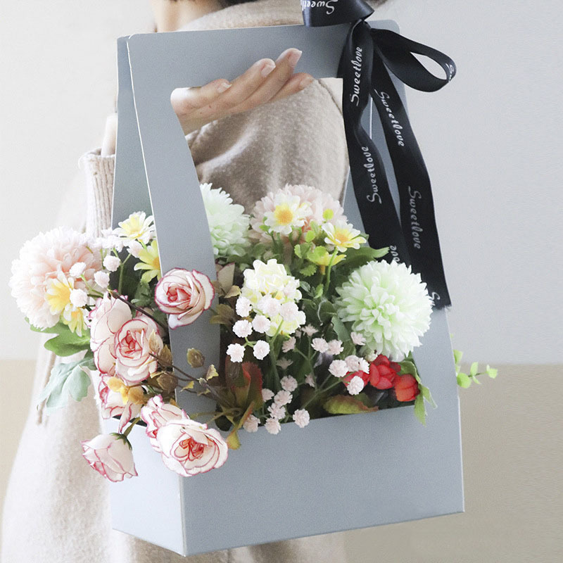 韓国式防水手提げ花かご七夕祭りシンプル手提げ紙箱花かご紙材料生花包装箱|undefined