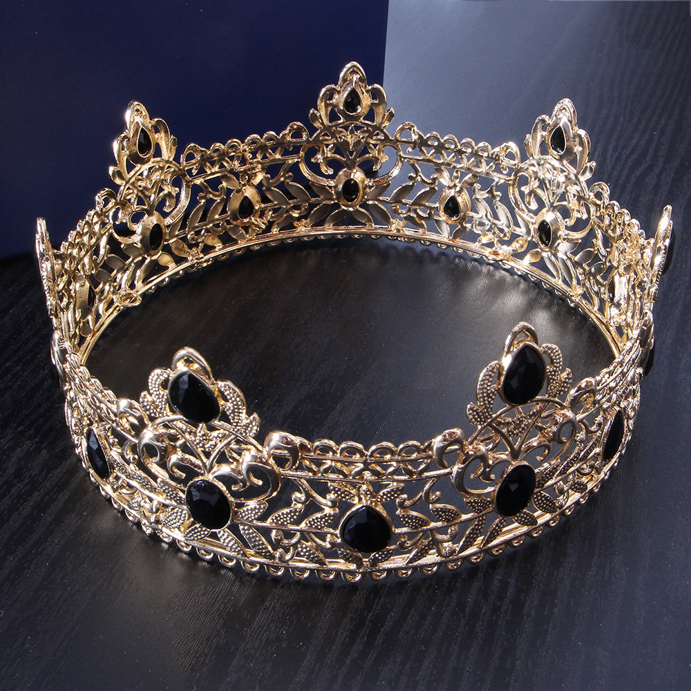 European and American men's golden crown simple multi-color full circle King headdress birthday bridal crown Amazon hot sale