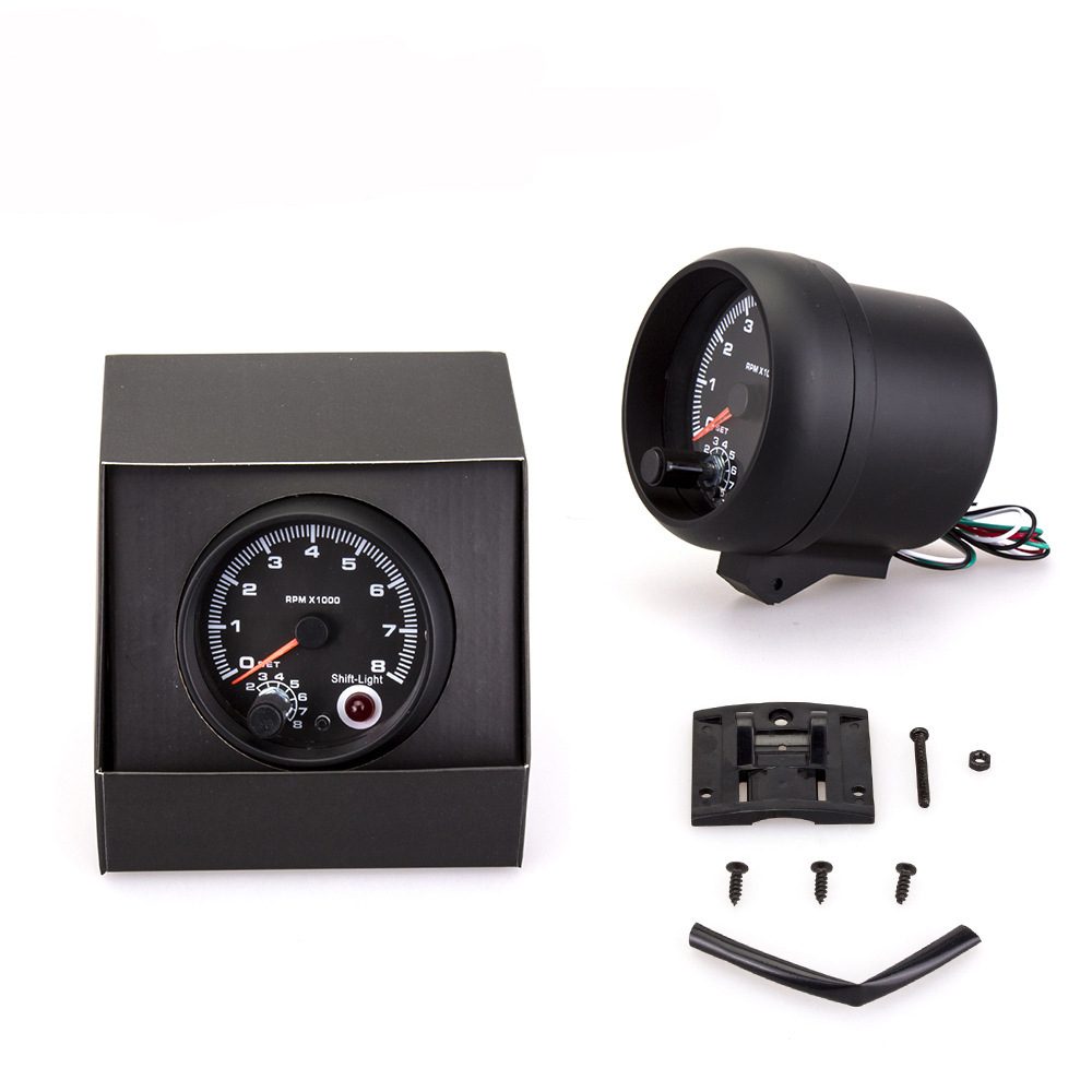 Cross-border hot selling car modified black tachometer car universal blue light tachometer 12v modified car instrument