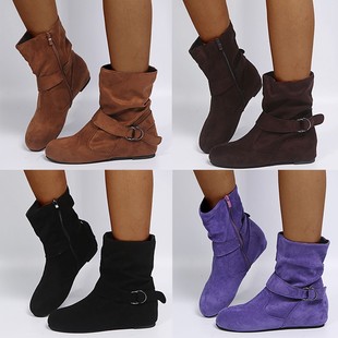 Women's boots size 40-43 foreign trade AliExpress factory direct autumn and winter Europe and the United States short sleeve flat heel Knight boots burst