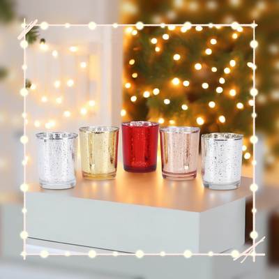 Cross-border Amazon Christmas electroplated glass candlestick wedding decoration Western food decoration European starry candle Cup