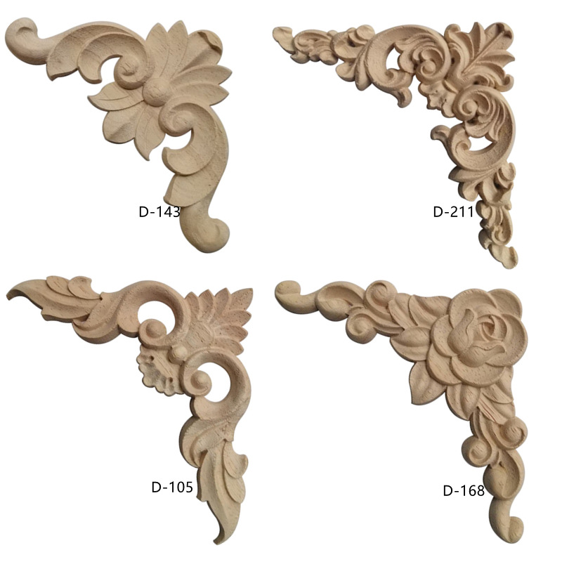 Corner Flower Wood Carving Flower Piece Solid Wood Wiring Strip Matching Corner Flower Decal Cabinet Door Wall Panel European French Decorative Accessories