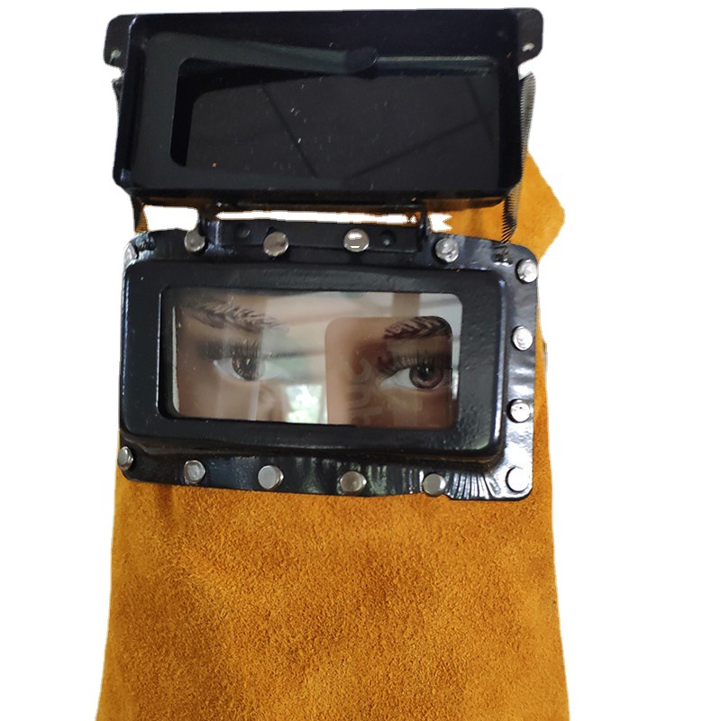 Head-mounted labor protection welding cap fireproof cowhide welding mask double-flip welding welder splash cap face neck
