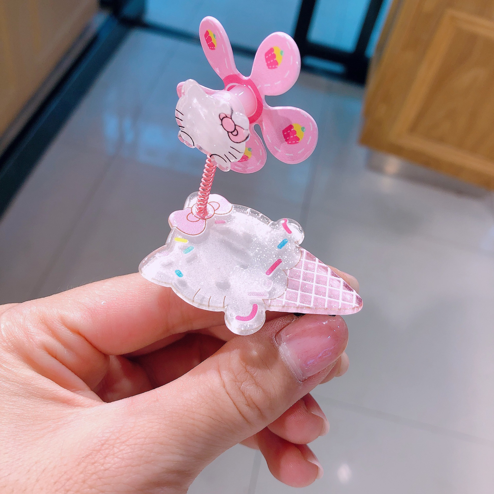 Pink cute cat windmill clamp swing side clip Korean children's hair accessories hair clip acrylic bangs clip rotating