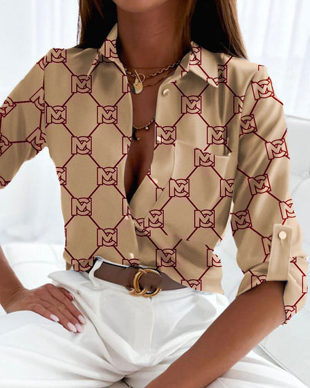2022 European and American Foreign Trade women's cross-border Spring and Autumn tops stand alone Amazon long-sleeved shirt printed shirt for women