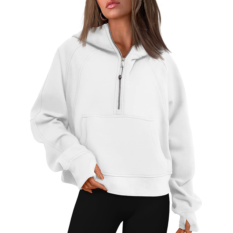 Autumn and Winter New Lulu Women's Sportswear Half-Zip Pullover Hooded Top Loose Short Fleece Sweater Women