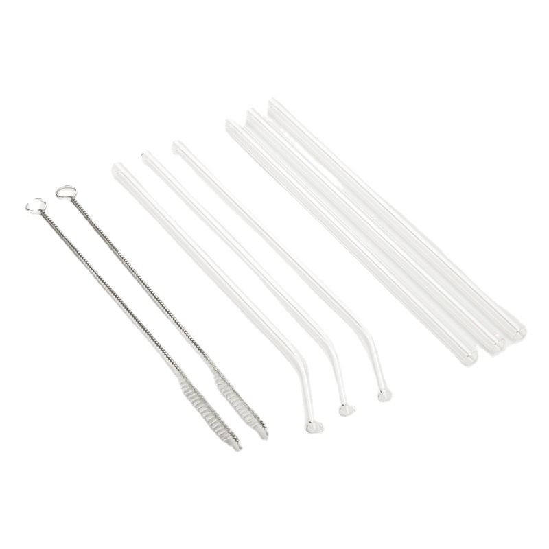 Straight mouth drink juice tableware glass straw transparent suit containing cleaning supplies oblique transparent glass straw