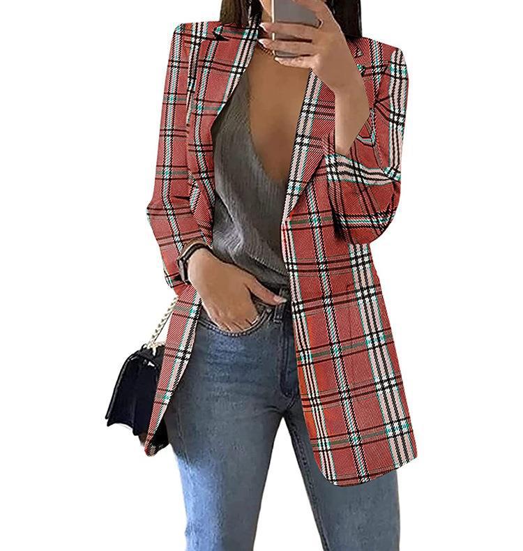 Amazon 2024 New European and American Fashion Plaid Casual Suit Lapel Slim Cardigan Suit Jacket for Women Spring and Autumn