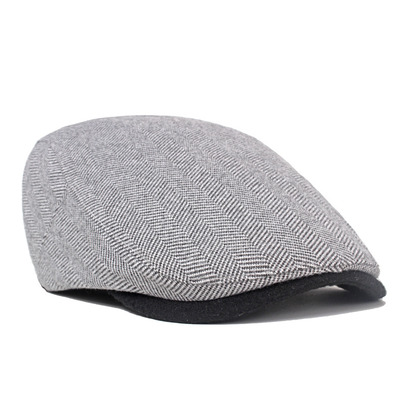 British style men's newsboy hat tweed adjustable beret autumn and winter warm forward hat casual peaked cap tide