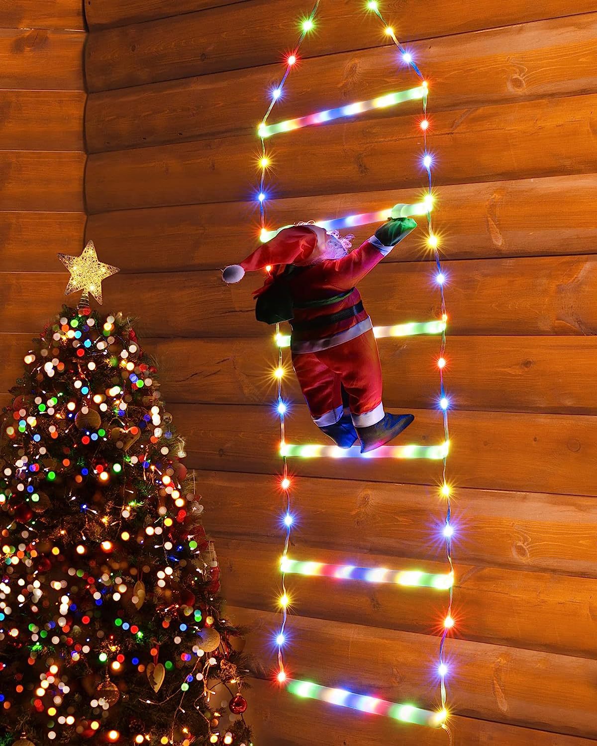 LED Weihnachtsleiter Lichtleiste Zubehör Klettern Weihnachtsmann für Innen- und Außenbereich Weihnachtsdeko Lichtzubehör_voghion.com