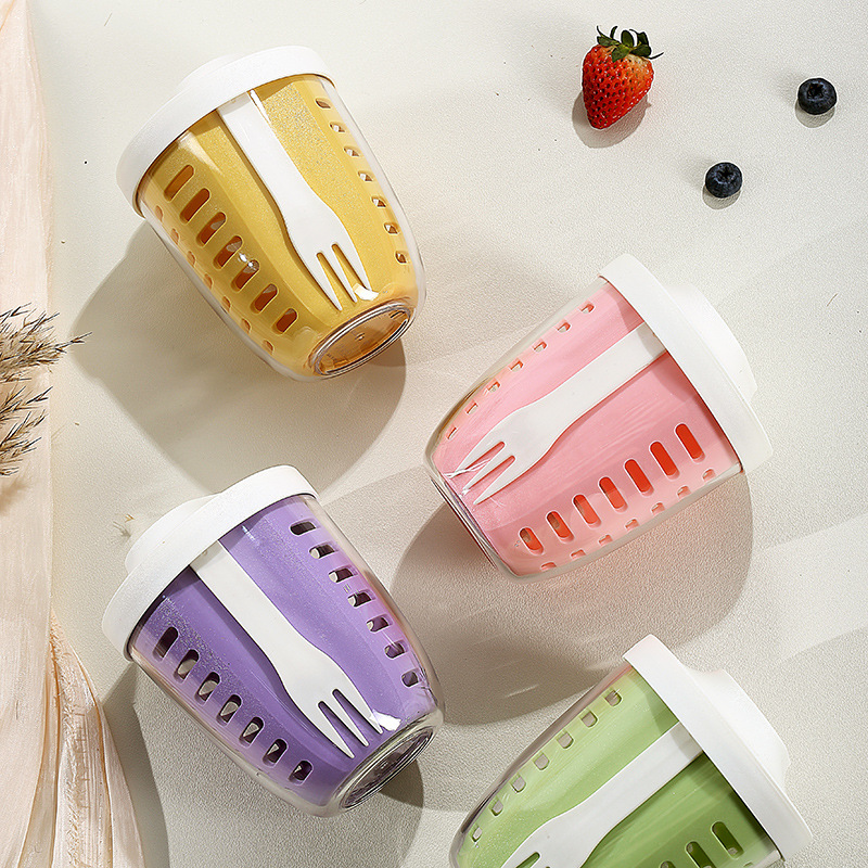 ins salad Cup Picnic Fruit Cup double-layer draining cup office worker portable breakfast cup student soup cup Milk Cup